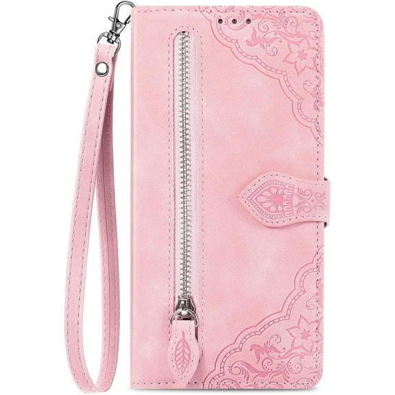 ZUKKASHAN Zip Wallet Case Compatible with Apple iPhone 15 Phone Case Wallet with Credit Card Holder Strap Stand Women Leather Flip Case Floral Folding Cover Shockproof