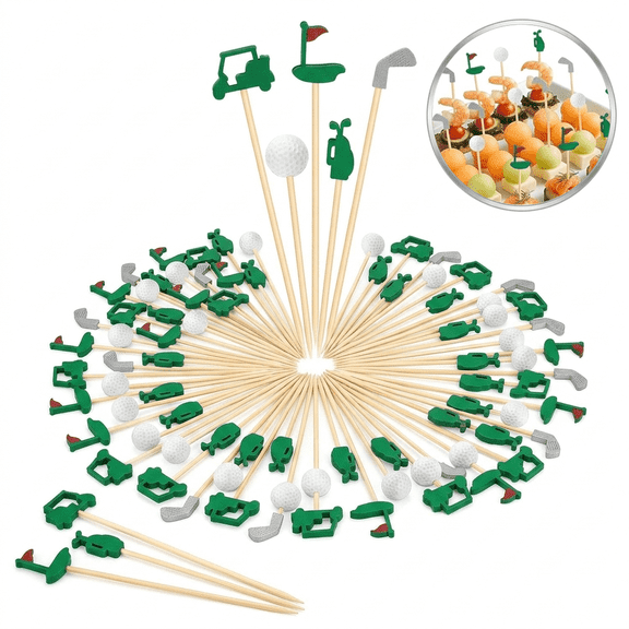 Bamboo Cocktail Picks, Golf Toothpicks for Appetizers, 4.7 Inch Long Wooden Skewer for Appetizers, Fruits, Drinks, Desserts & Charcuterie, Mini Food Sticks for Wedding Party Decorations