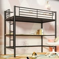 thumbnail image 3 of VECELO Twin Size Heavy Duty Metal Loft Bed Frame with Desk, Removable Ladder & Safety Stairs & Full-Length Guardrail for Dormitory No Box Spring Needed, Black, 3 of 8