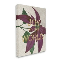 Stupell Industries Joy to the World Phrase Purple Poinsettia Floral Botanical & Floral Painting Gallery Wrapped Canvas Print Wall Art, 30 x 40
