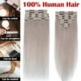 thumbnail image 5 of MY-LADY 8Pcs 18Clips Clip in Hair Extensions Human Hair for Women Double Weft Brazilian Remy Straight Human Hair Clip in Hairpiece 10inch #GREY, 5 of 8