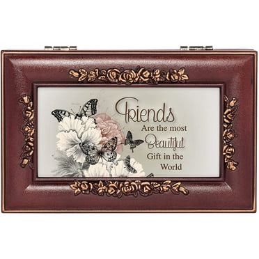 Cottage Garden Beautiful Friendship Rosewood Finish Jewelry Music Box Plays Canon in D