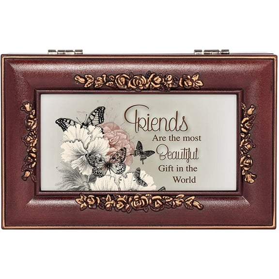 Cottage Garden Beautiful Friendship Rosewood Finish Jewelry Music Box Plays Canon in D