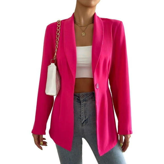 Womens Casual Blazer Long Sleeve Open Front Shawl Collar Slim Jacket Fashion Spring Fall Blazer Jacket Rose Red M