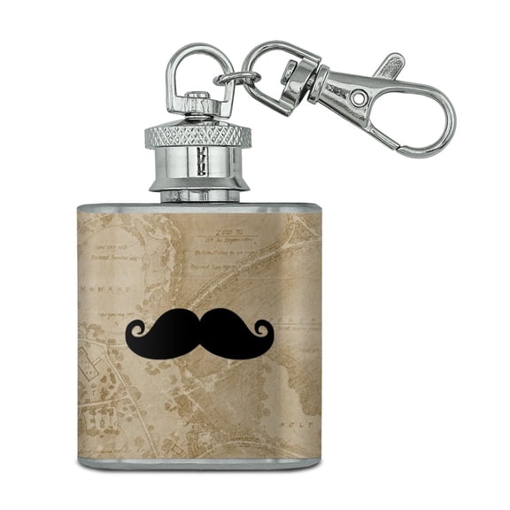 Curly Mustache Stainless Steel 1oz Mini Flask Key Chain