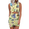 thumbnail image 1 of Meet Me At My Happy Place Yellow Pattern. Magical Princess Back Lacing Backless Dress Square Neck Dress Fashion Design Large, 1 of 5