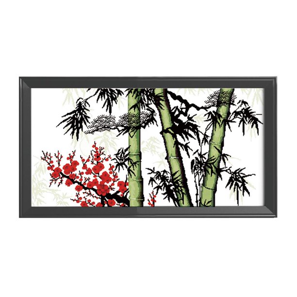 Cuadros Decorativos Kit de bordado artesanal de punto de cruz estampado de 14 quilates (F003 Pine Bamboo Plum) Likrtyny embutido en tela