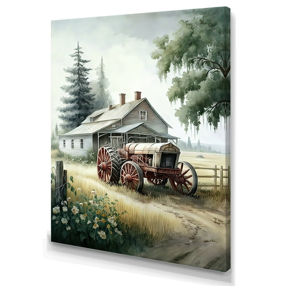 Designart Tractor At The Barn In Summer I Canvas Wall Art