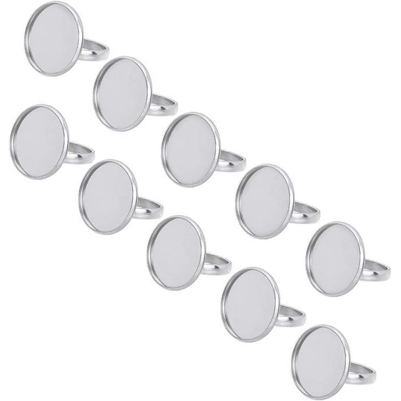 50pcs DIY 20mm Stainless Steel Ring Base Blank Bezel Adjustable Pad Cabochon Base Flat Round Finger Rings Components Findings for Jewelry Making Supplies