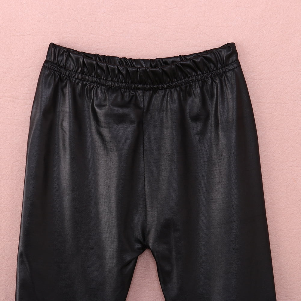 Diconna Baby Kids Girls Black Stretchy Faux Leather Skinny Pants Leggings Trousers Black