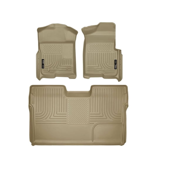 Husky Liners 98333 Weatherbeater Floor Mats Fit 2009-2014 Ford F-150 SuperCrew w/o Manual Transfer Case Shifter - Front/2nd Seat - Tan