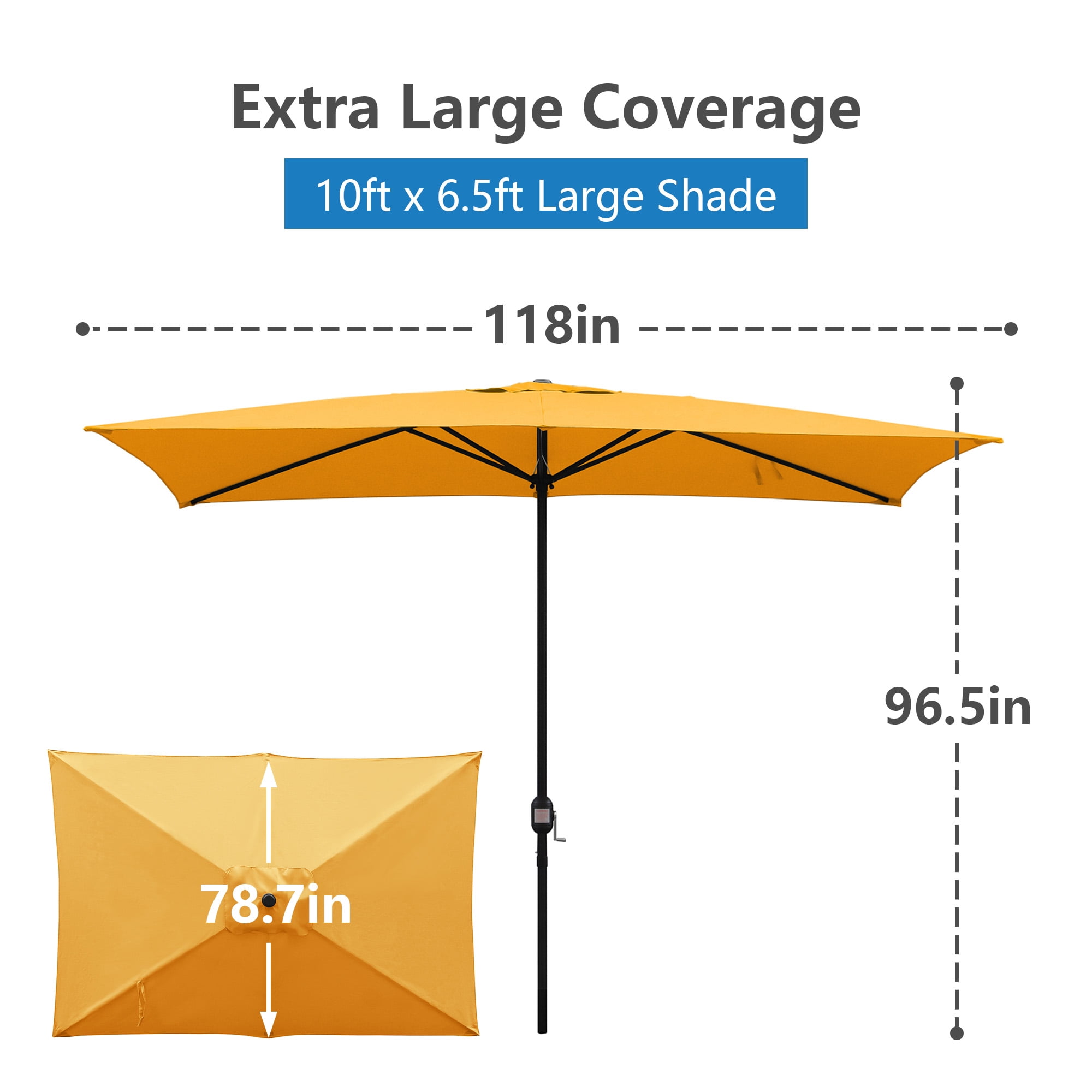 Abble 10x6.5ft Rectangular Patio Umbrella with Crank Handle, Outdoor Market Umbrella with 6 Sturdy Umbrella Ribs, Waterproof, Orange