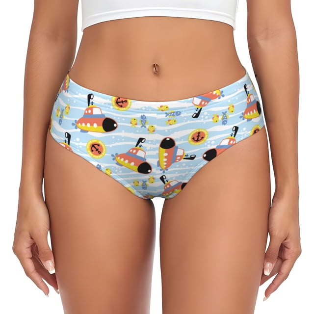 Fotbe Submarine With Fishes Undersea Calzones Estampados para Mujer – Ropa Interior de Algodón, Cómoda, Suave y Elástica-Medium
