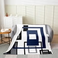 thumbnail image 2 of Navy Blue Square Throw Blanket For Teen Lack White Grey Geometric Blanket Queen Inch Geometry Striped Fleece Blanket Men,Abstract Line Grids Modern Fuzzy Blanket, 2 of 4