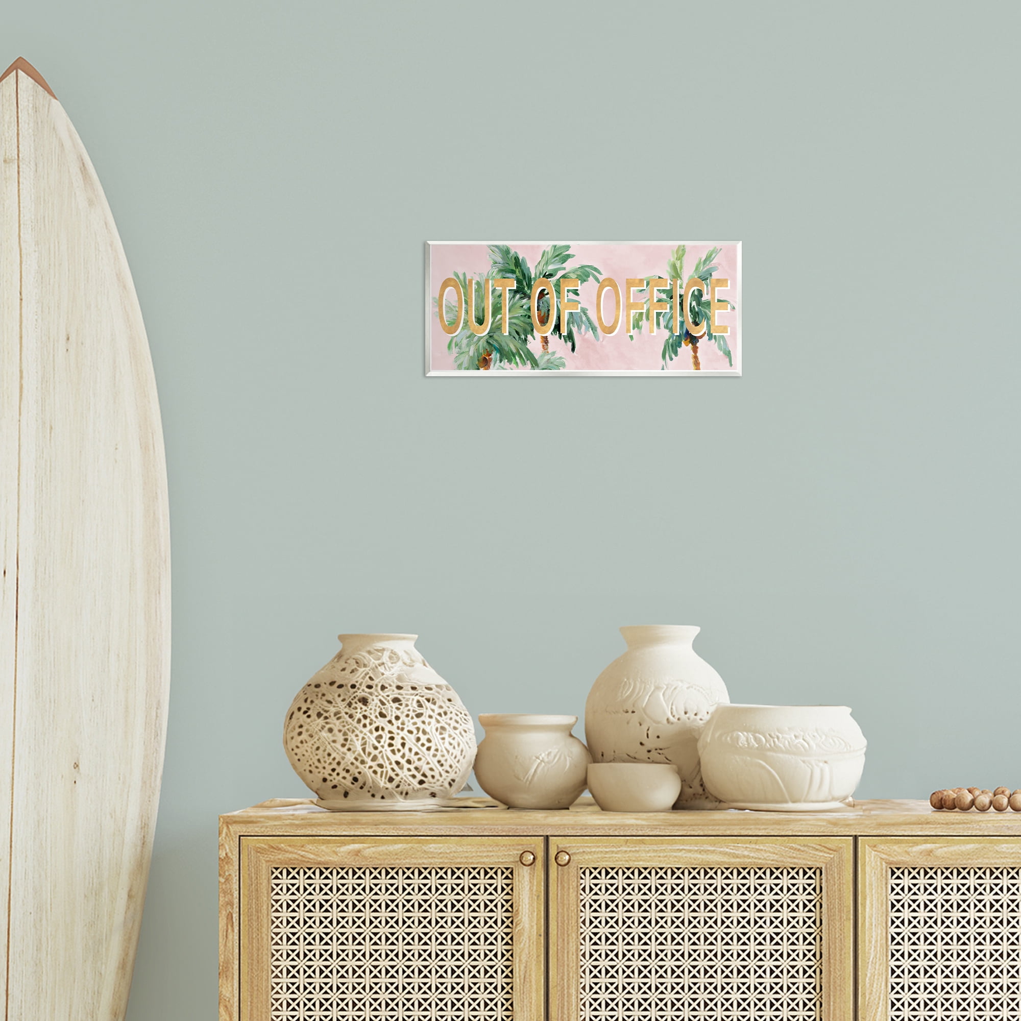 Stupell Industries Out Of Office Palms Typography Painting Unframed Art Print Wall Art, 17 x 7