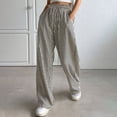 thumbnail image 2 of Delconic Women’s Striped High Waist Loose Fit Casual Pants with Elastic Waistband and Drawstring Relaxed Straight Leg Trousers Black L, 2 of 4