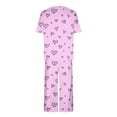 thumbnail image 4 of Offres du Jour Liquidation Iumwxz Pyjamas Doux Tendance Ensembles Assortis Pyjamas pour Femmes Imprimé Cœur Col Rond Manches Courtes Taille Élastique Pantalons Raccourcis Ensembles pour Femmes Vêtements d'Extérieur, 4 of 4