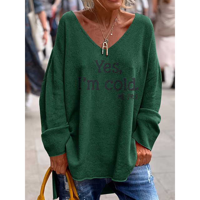 Pull Col en V Motif Lettre Élégant Chaud Durable & Décontracté pour Confort Automne/hiver