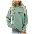 thumbnail image 2 of UJNDER Women's Sweatshirt I'm A English Letter Print Round Neck Pullover Long Sleeve Casual Green L, 2 of 3