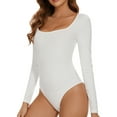 thumbnail image 2 of Womens Long Sleeve Bodysuit Square Neck Sexy Basic Tops Causal Leotard Bodysuit Tops, 2 of 6