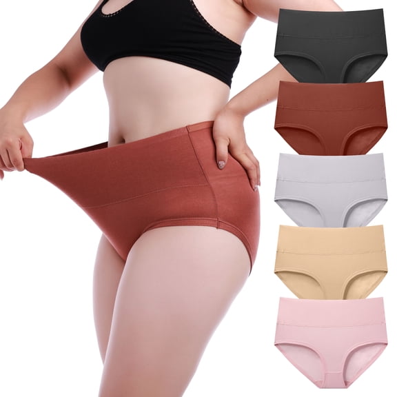 LEOKE Womens Underwear Bamboo Viscose Briefs High Waisted Ladies Panties 5 Pack, Size 10
