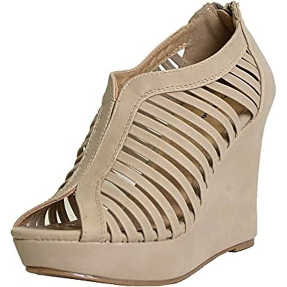 Top Moda Denver-1 Women's Bird Cage Gladiator Wedge Heel Sandals Platform ShoesTop Moda Denver-1 Women's Bird Cage Gladiator Wedge Heel Sandals Platform Shoes BEIGE 8.5