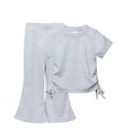 thumbnail image 3 of Chemises pour Filles Unies à Manches Courtes Col Rond Haut Pantalon Évasé Ensemble Deux Pièces, 3 of 6