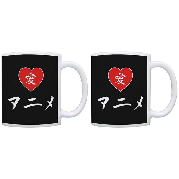 ThisWear Anime Nerd Gifts I Love Anime in Japanese Gift for Teens 11 ounce  2 Pack Coffee Mugs Black 