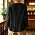 thumbnail image 5 of Womens Cotton Linen Shirts Long Sleeve Button Down Crewneck Ruffled Blouses Trendy Casual Loose Cute Comfy Tops, 5 of 5
