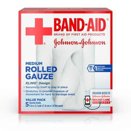 BAND-AID® Brand of First Aid Products Rolled Gauze, Minor Wound Care, 3 Inches by 2.1 Yards, 5 Count Value Pack