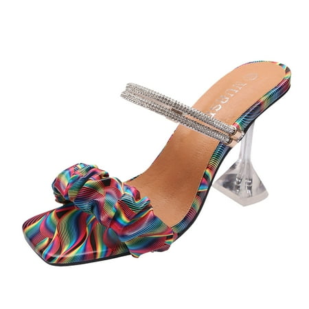 

Sandals Women Rainbow Bow Fashion High Heel Mules Breathable Satin For Breathable Women And Ladies