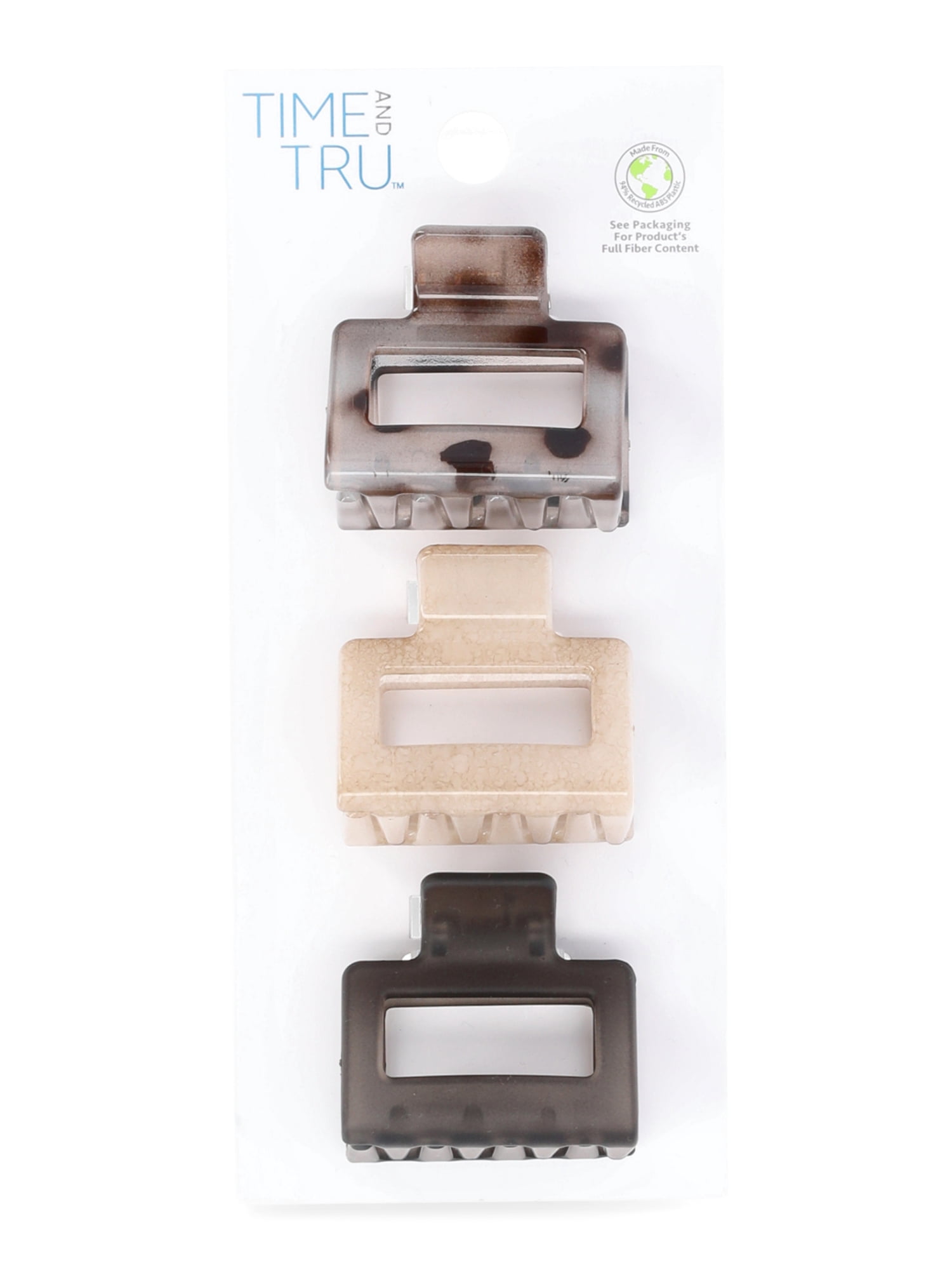 Time and Tru Square Claw Clips, 3-Pack, Black