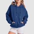 thumbnail image 2 of Quarter Zip Pullover Women Winter Loose Fit Hooded Long Sleeve Batwing One Shoulder Hoody Solid Color Leisure Flannel Sweatshirts Hoodies(Navy,S), 2 of 6