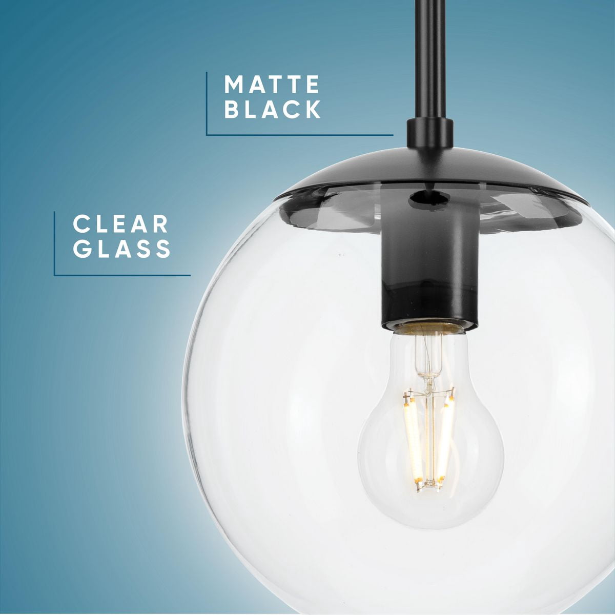 Avec Merrit Collection Modern Matte Black Pendant Light with Clear Glass Globe