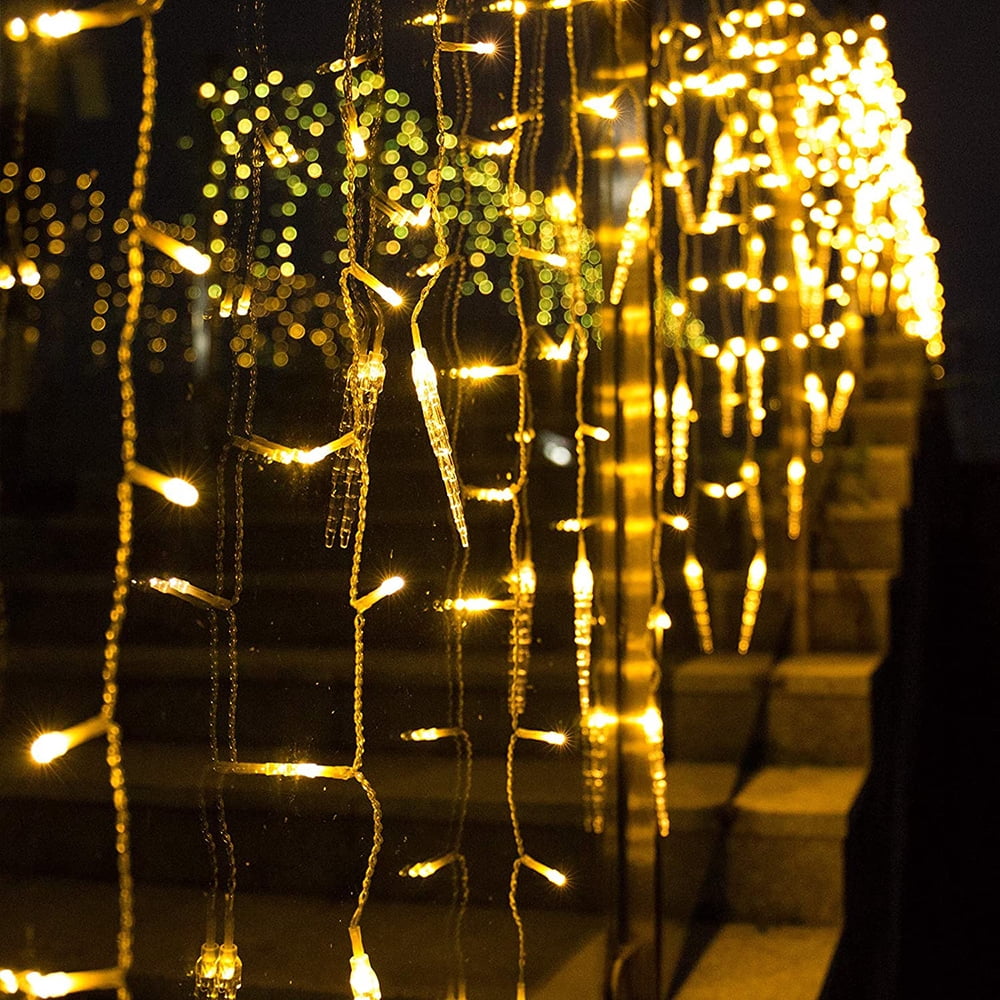 DONGPAI Christmas Icicle Lights, 11.5Ft 96 LED 8 Modes Icicle String Lights with 16 Drops Window Curtain Fairy Lights Outdoor Indoor for Christmas Wedding Holiday Decor