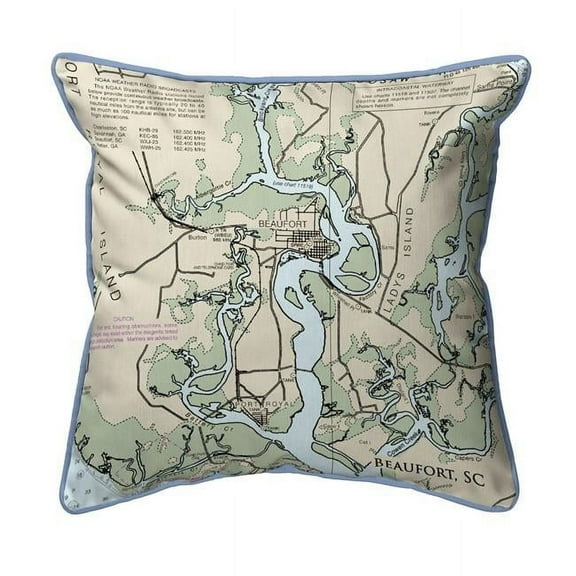 Betsy Drake ZP11513ZM 22 x 22 in. Beaufort - Detail, SC Nautical Map Extra Large Zippered Indoor & Outdoor Pillow