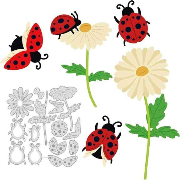 Flower Ladybug Metal Cutting Dies Flower Ladybug Cut Dies Metal Stencils Metal Die Cuts for Card Making Embossing Tool Stencil Scrapbooking DIY Craft Album Paper