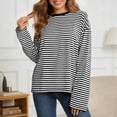 thumbnail image 2 of XAOFW Women's T-Shirts Long Sleeve Crewneck Casual Striped T Shirts Everyday Wear Relaxed Fit Tee Shirts Party Night Breathable Cozy Tops, 2 of 4