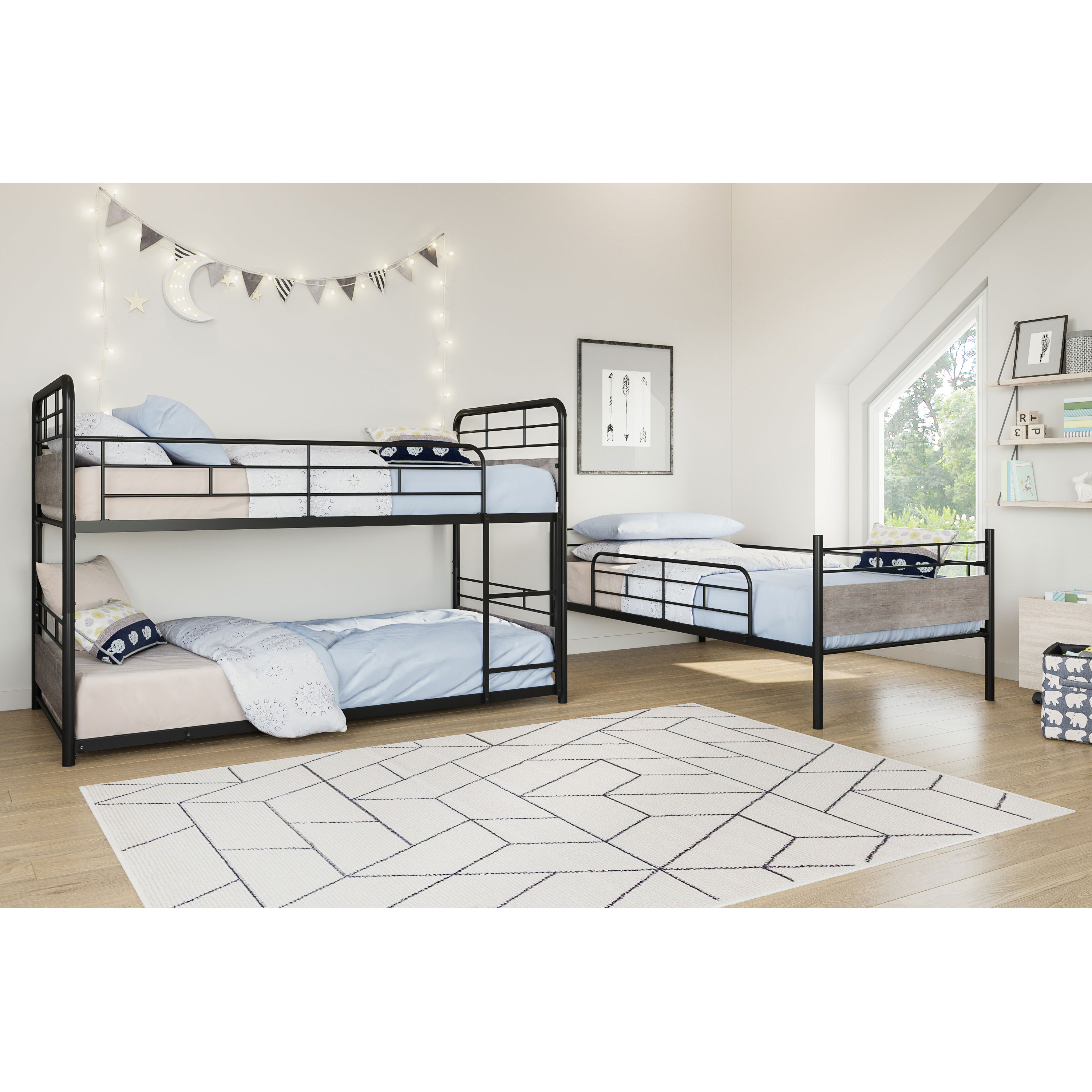 Better Homes & Gardens Anniston Convertible Black Metal Triple Twin Bunk Bed, Gray Wood Accents - image 3 of 26