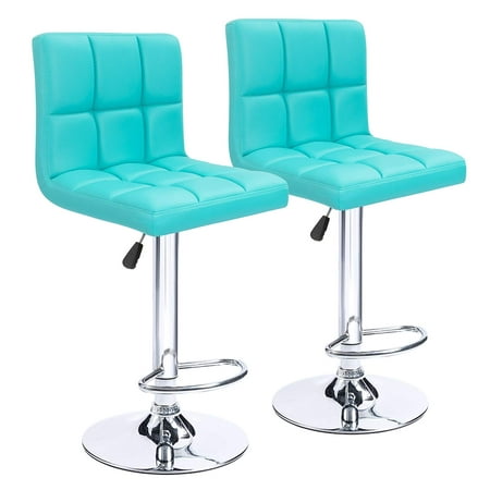 Lacoo Adjustable Armless Swivel Bar Stools with PU Leather, Set of Two in Blue