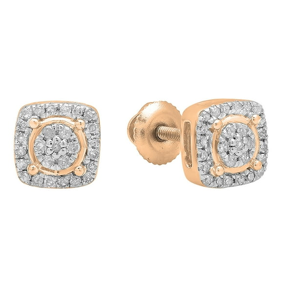 Dazzlingrock Collection Round White Diamond Cluster Style Screwback Stud Earrings for Women (0.20 ctw, Color I-J, Clarity I2-I3) in 10K Rose Gold