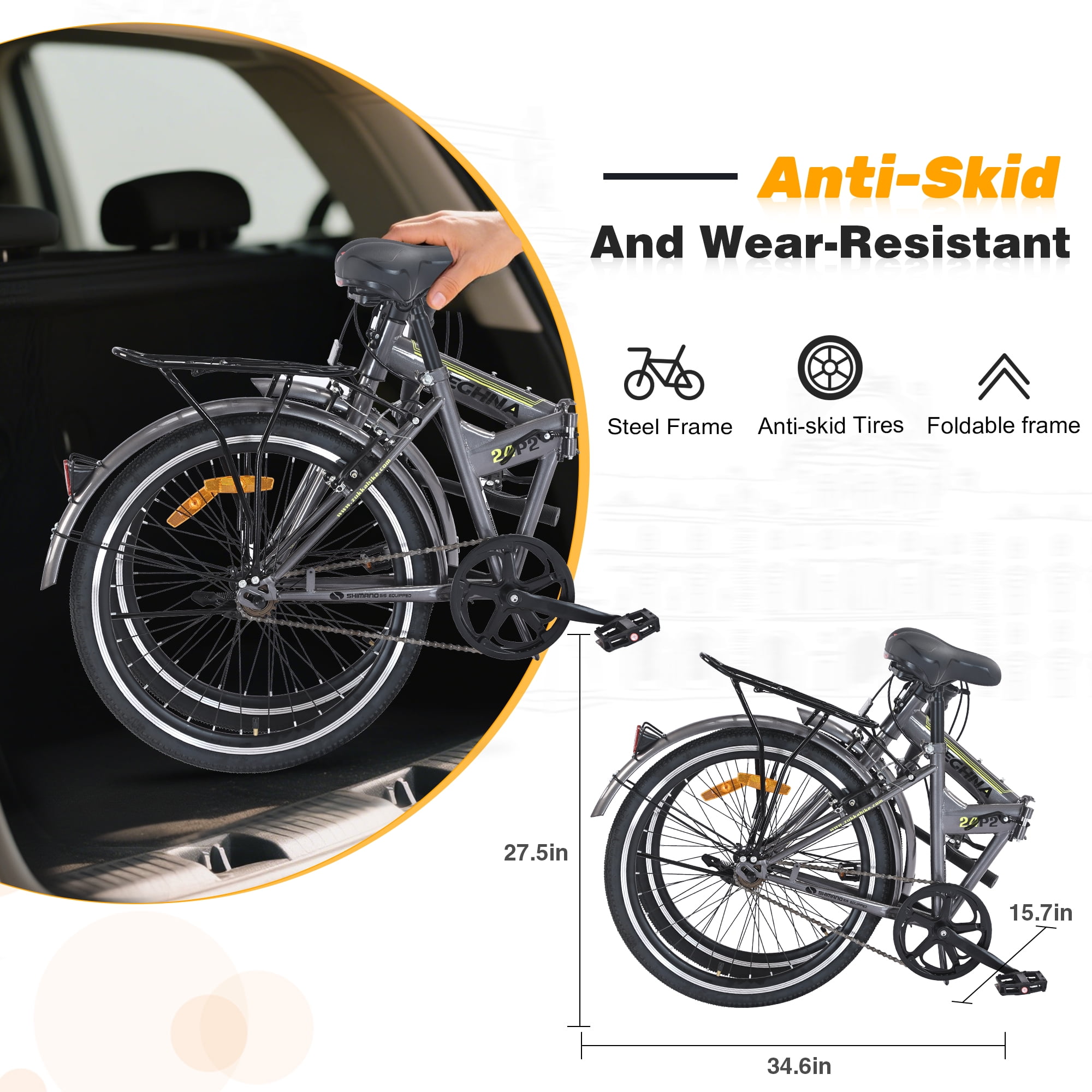Ambifirner 24" Folding City Bikes with Fenders Single Speed Folding Bikes, Dual V-Brake Folding Commuter Bike for Adults/Men/Student
