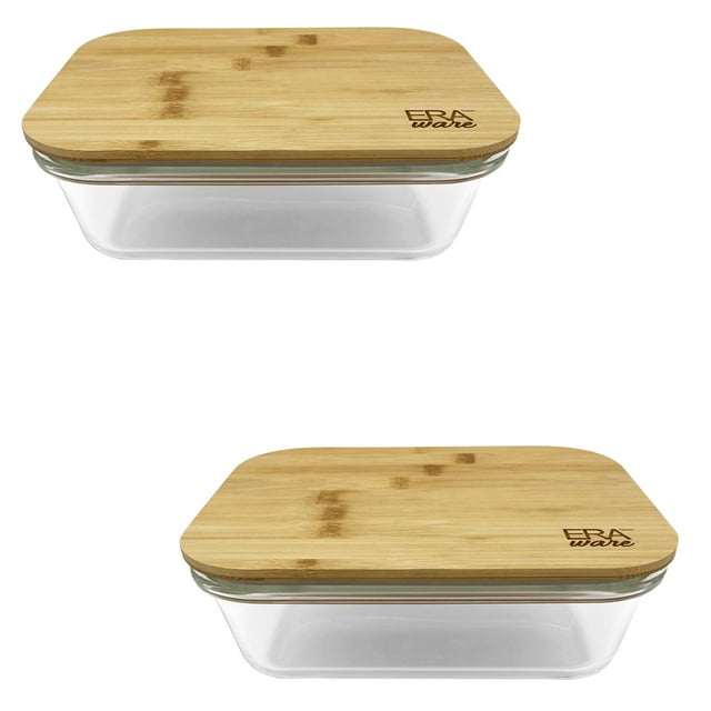 EraWare - Ensemble de 2 Contenants en Verre Borosilicaté, Couvercle en Bambou, Va au Four, 1520 ml