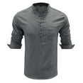thumbnail image 5 of Men Linen Shirts,Solid Color Long Sleeve Stand-up Collar Button Henley Shirt Office Casual Breathable Blouses Outdoor Fashion Pullover Tops Mens Fall Winter Basic Tees with Pocket S-XXL, 5 of 9