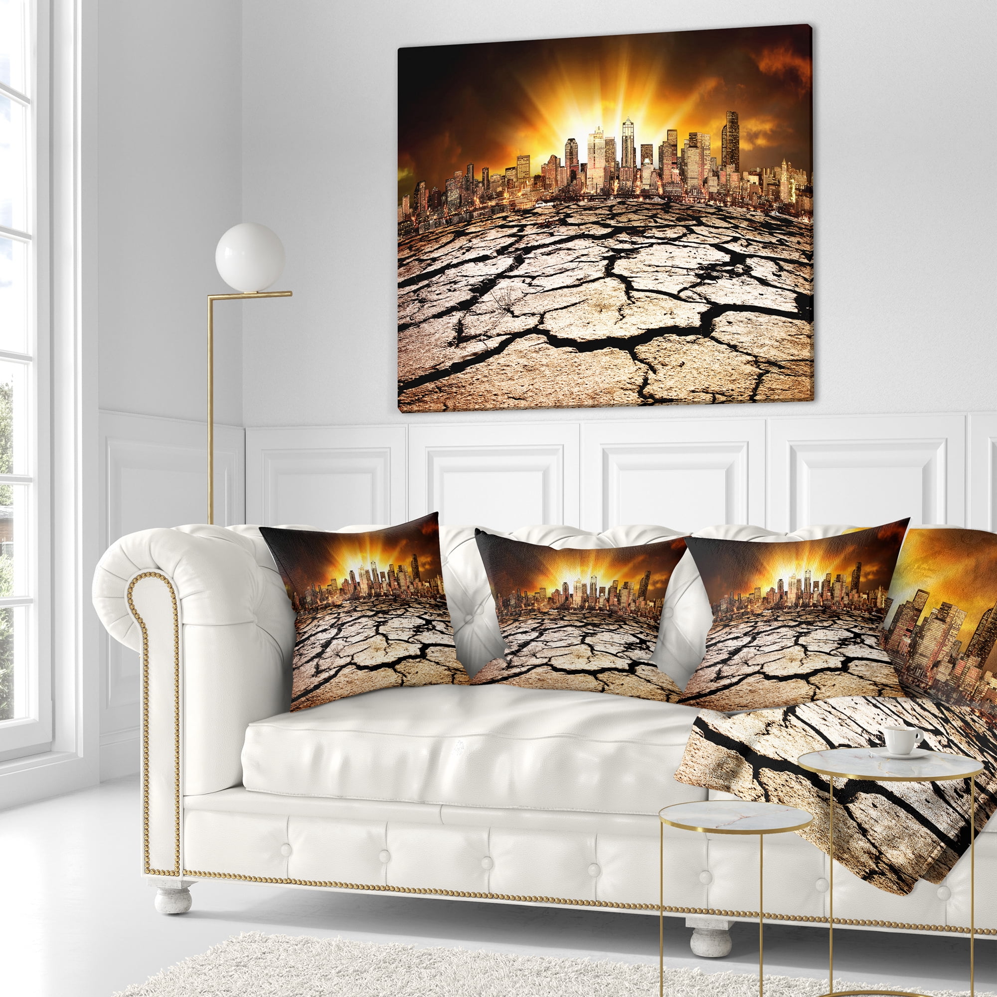 Designart City with Effect of Climate Change - Landscape Printed Throw Pillow - 18x18