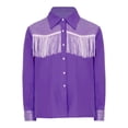 thumbnail image 3 of Raenseen Kids Girls Cowgirl Western Shirt Long Sleeves Lapel Top with Sequins Fringe Purple 16, 3 of 4