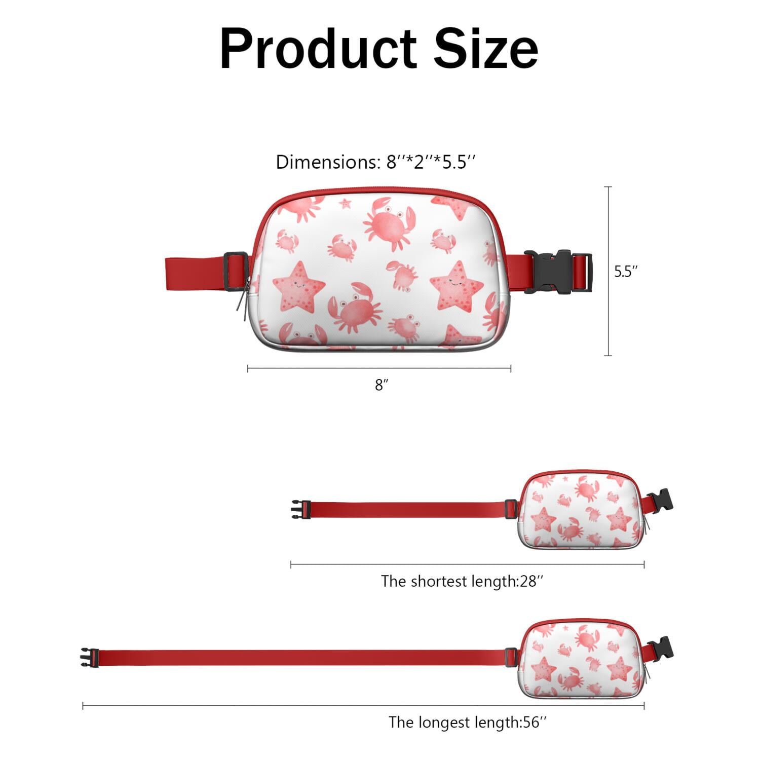 Fanny Packs for Women Fashion Waist Packs Bag with Adjustable Strap Marine Adorable Crab HandsFree Running Belt for Jogging for Outdoor Sports