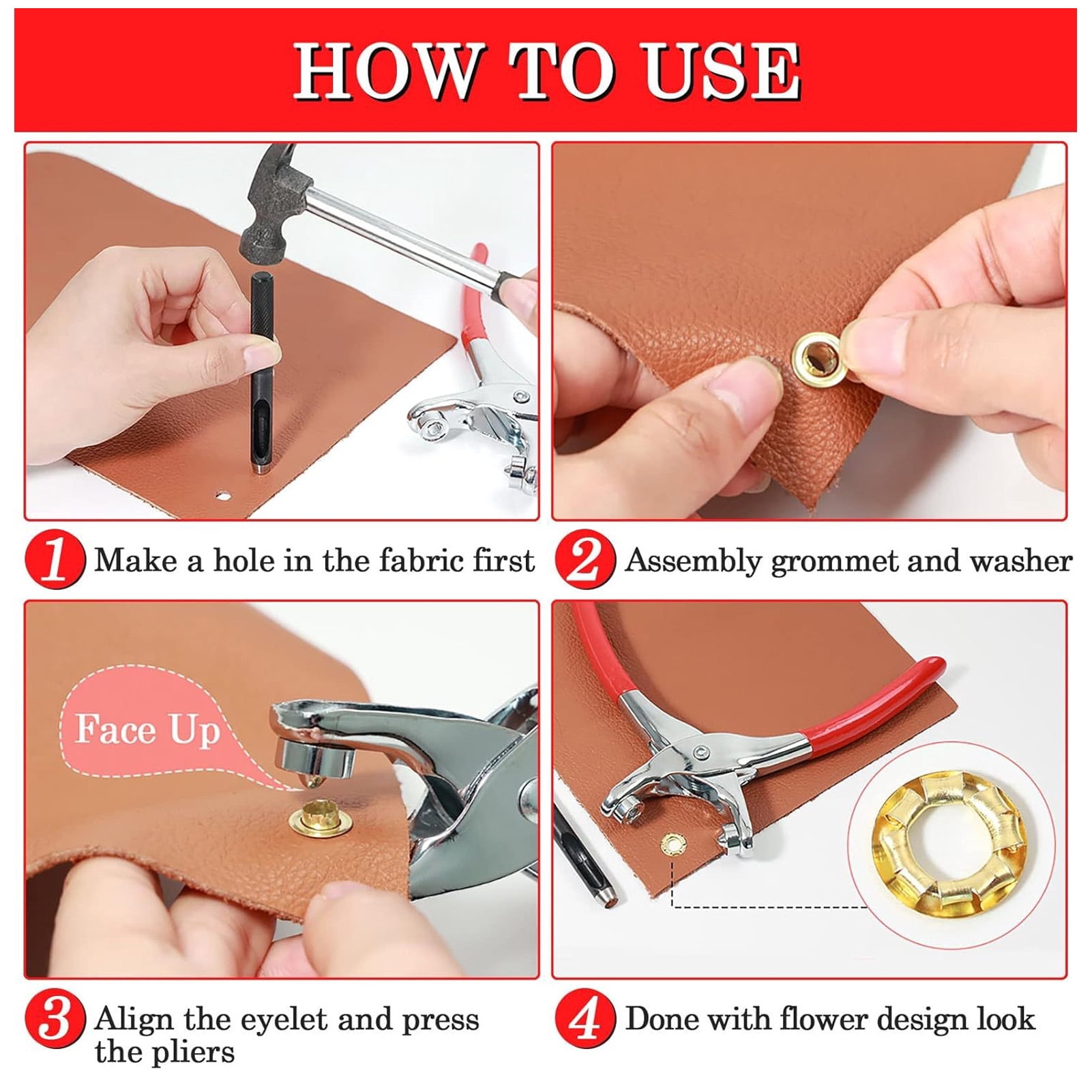 YAHHU Grommet Tool Kit 12mm / 0.47 in Eyelet Pliers with 320pcs Grommets and Washers Hole Punch Set Heavy Duty Metal Hand Press Pliers for Clothing Leather Fabric Canvas Tarps Repair