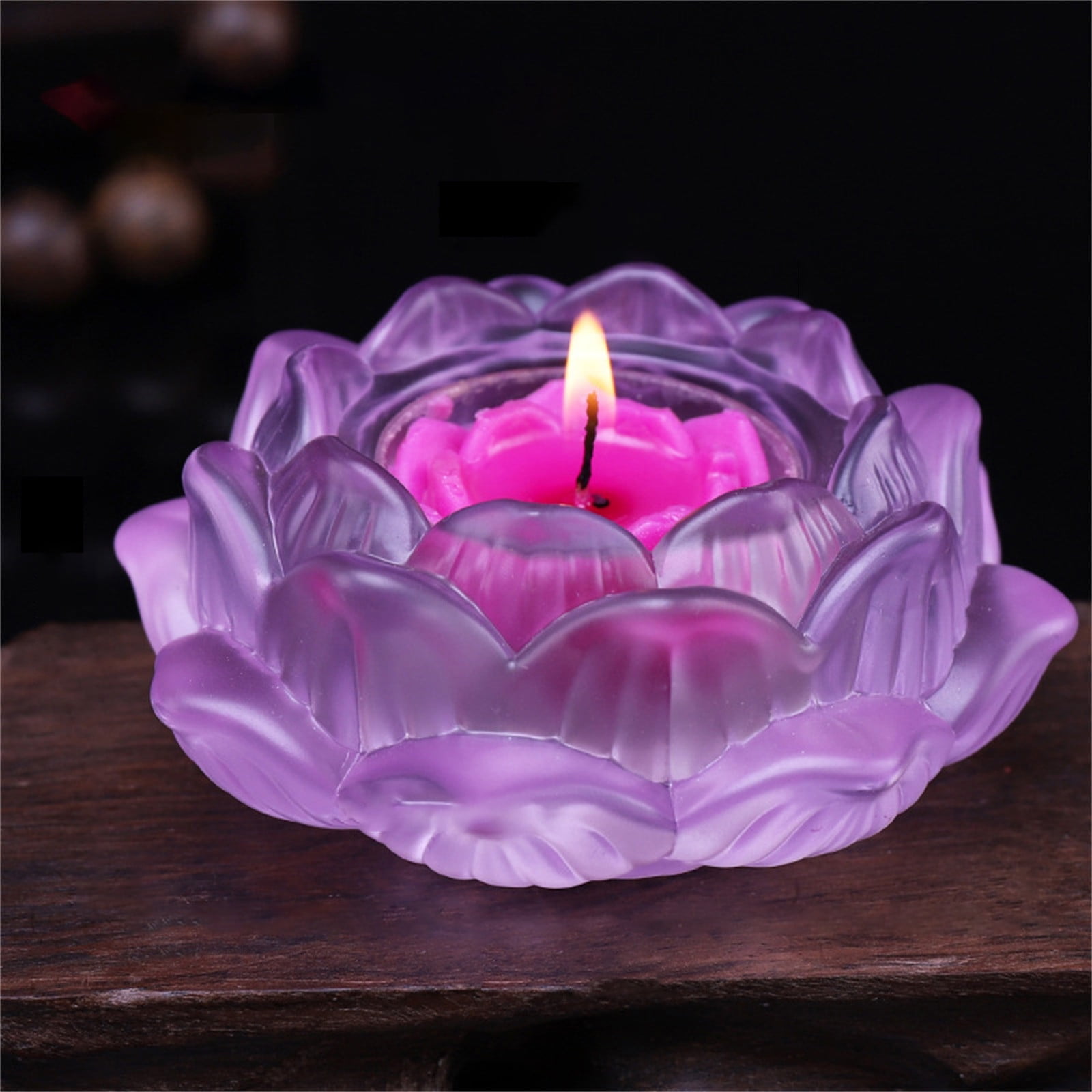 7 Colors Crystal Glass Lotus Flower Candle Tea Light Holder Buddhist Decor 