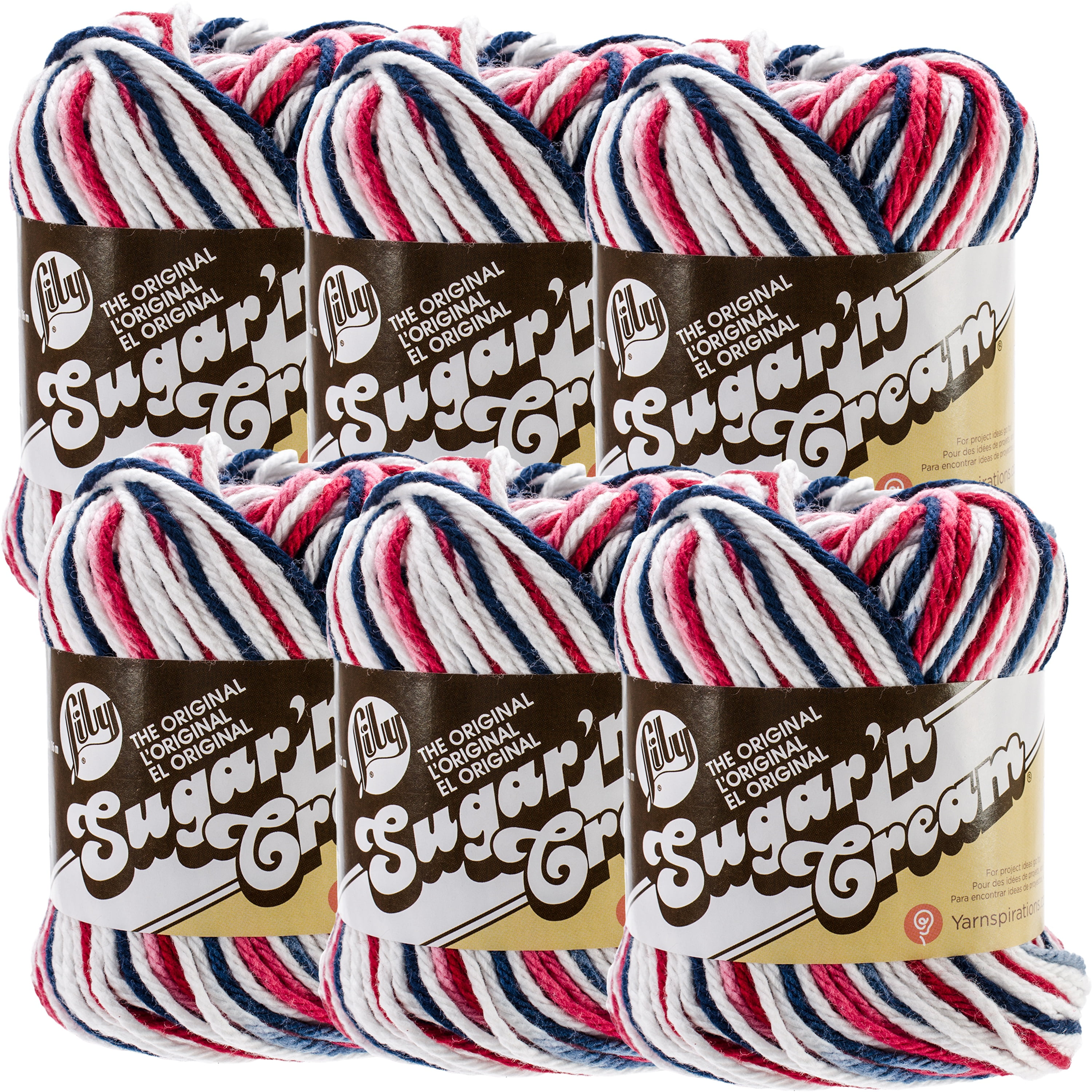 Lily Sugar'n Cream Yarn - Ombres-Red, White & Blue, Multipack Of 6